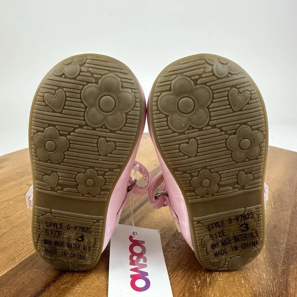 New NWT Baby Girls Josmo Pink Faux Patent Leather Floral Mary Jane Flats Size 3